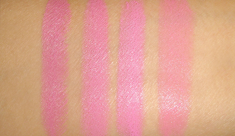 MAC Nicki Minaj Pink Friday Saint Germain, Melrose Mood, Viva Glam Gaga Lipstick swatches