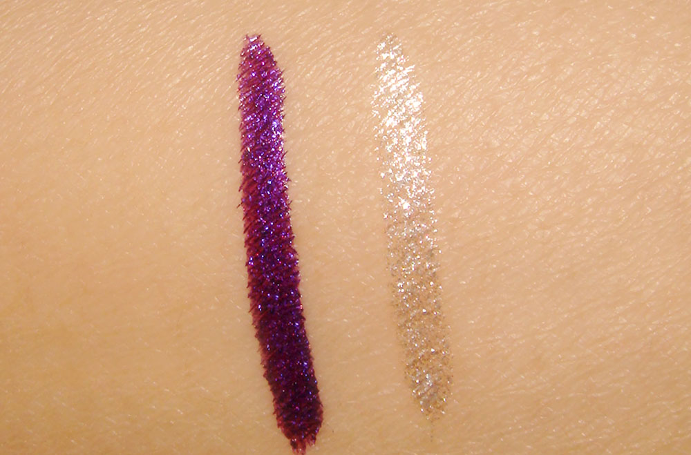Make Up For Ever Aqua Liners in #8 Iridescent Electric Purple and #16 Diamond White swatches