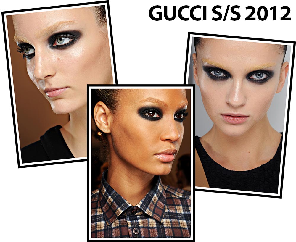 Dark eye makeup and bleached brows at Gucci Spring 2012 Milan Fashion Week