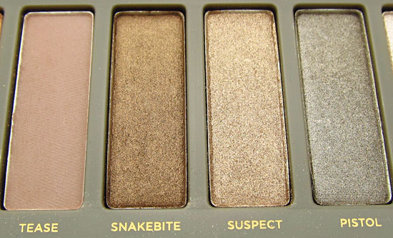 Urban Decay Naked 2 Tease Snakebite Suspect and Pistol shadows