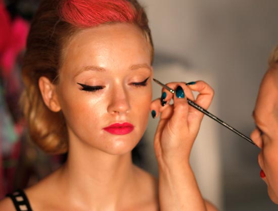 Dolores Cortes at MBFW Swim 2013 Backstage Makeup