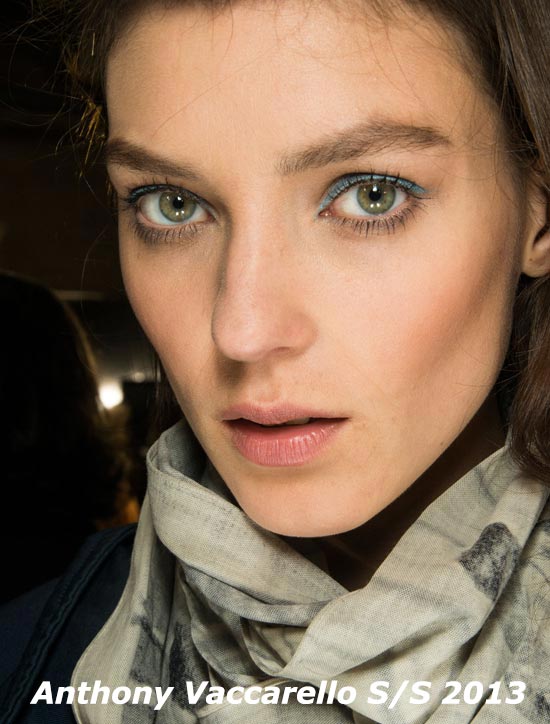 Blue eyeliner at Anthony Vaccarello Spring 2013