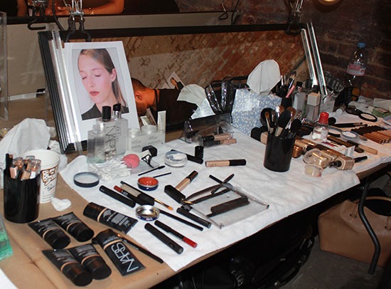 Helmut Lang S/S 2014 backstage makeup station