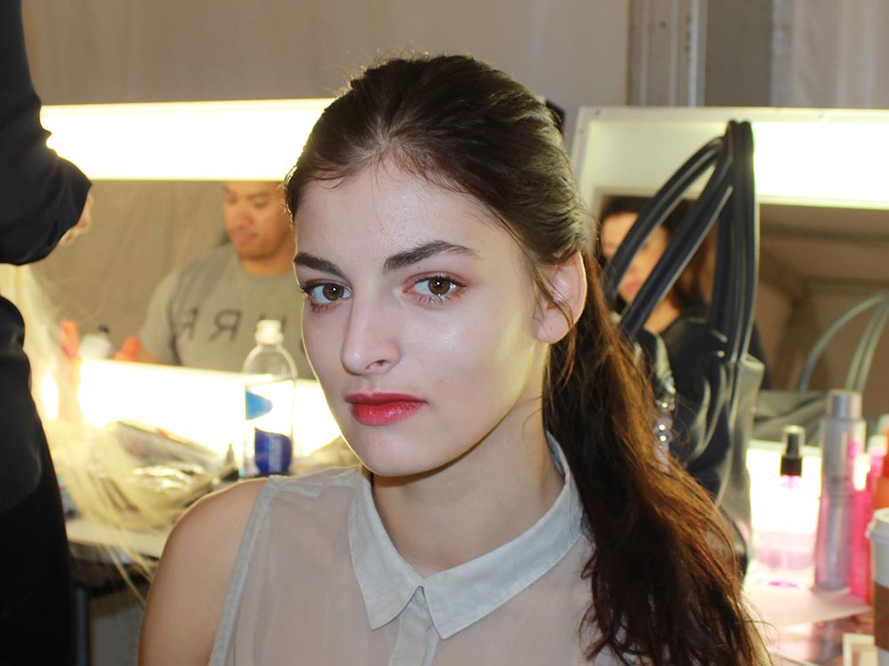 Luminous skin and stained lip at Naeem Khan S/S 2014