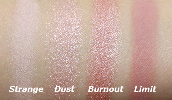 Strange, Dust, Burnout and Limit swatches