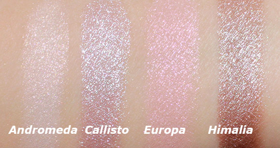 NARS Andromeda, Callisto, Europa and Himalia Dual Intensity Eyeshadow Swatches