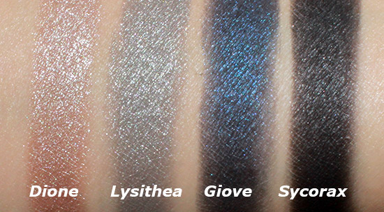 NARS Dione, Lysithea, Giove and Sycorax Dual Intensity Eyeshadow Swatches