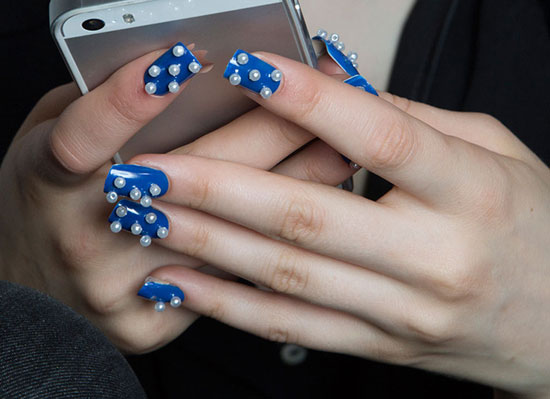Blue manicure with pearls at Honor Spring/Summer 2015
