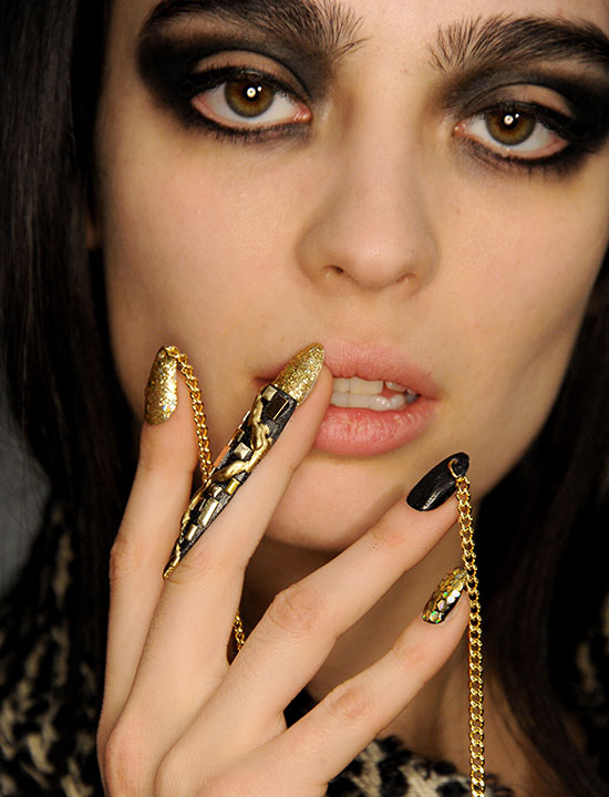 Gold chains on nails at Libertine A/W 2015