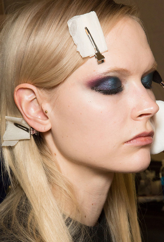 Smoky eyes backstage at Monique Lhuillier A/W 2015
