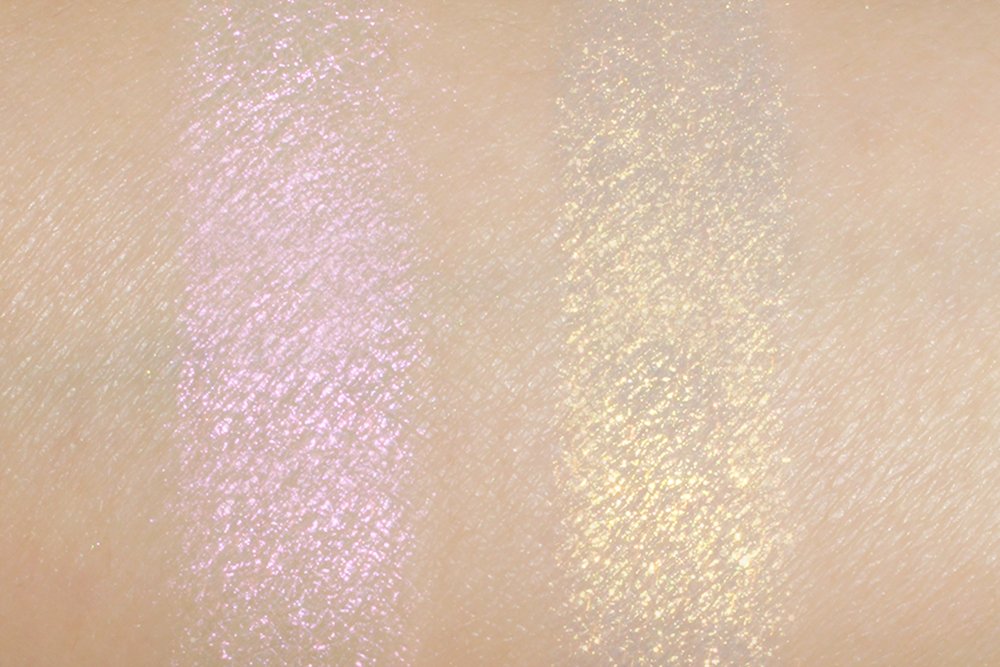 Pat McGrath Lab Skin Fetish 003 Iridescent Pink 003 and Fine Gold 003 Pigment swatches